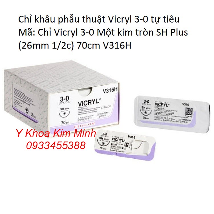 Chỉ Vicryl 3-0 Một kim tròn SH Plus (26mm 1/2c) 70cm V316H