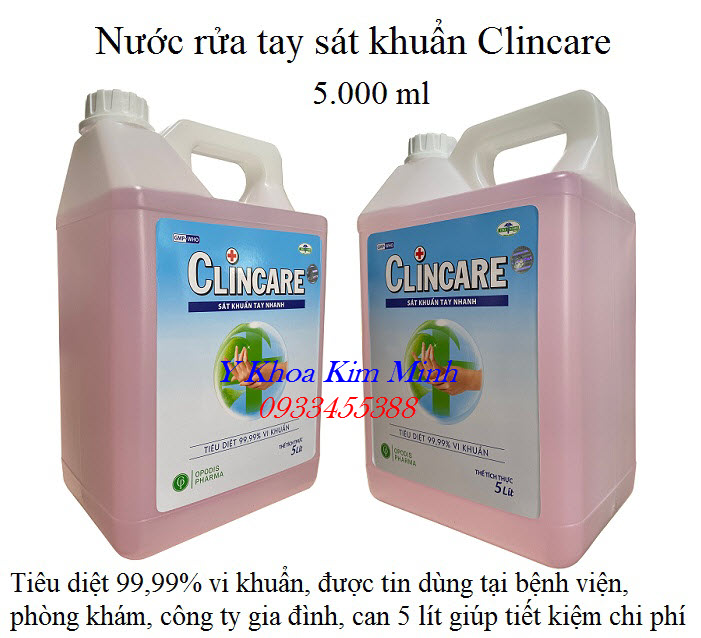 Nước rửa tay sát khuẩn Clincare can 5 lít giá sỉ - Y Khoa Kim Minh