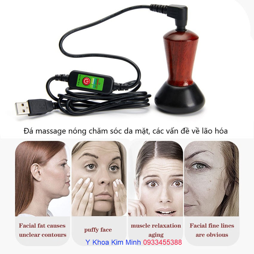 Đá nóng massage da mặt có nhiều công dụng chăm sóc da mặt bị chảy sệ, lão hóa, có rãnh nhăn, đốm đồ mồi, bọng mắt, da bị mỡ nhiều, kết cấu collagen-elastin yếu làm võng cơ