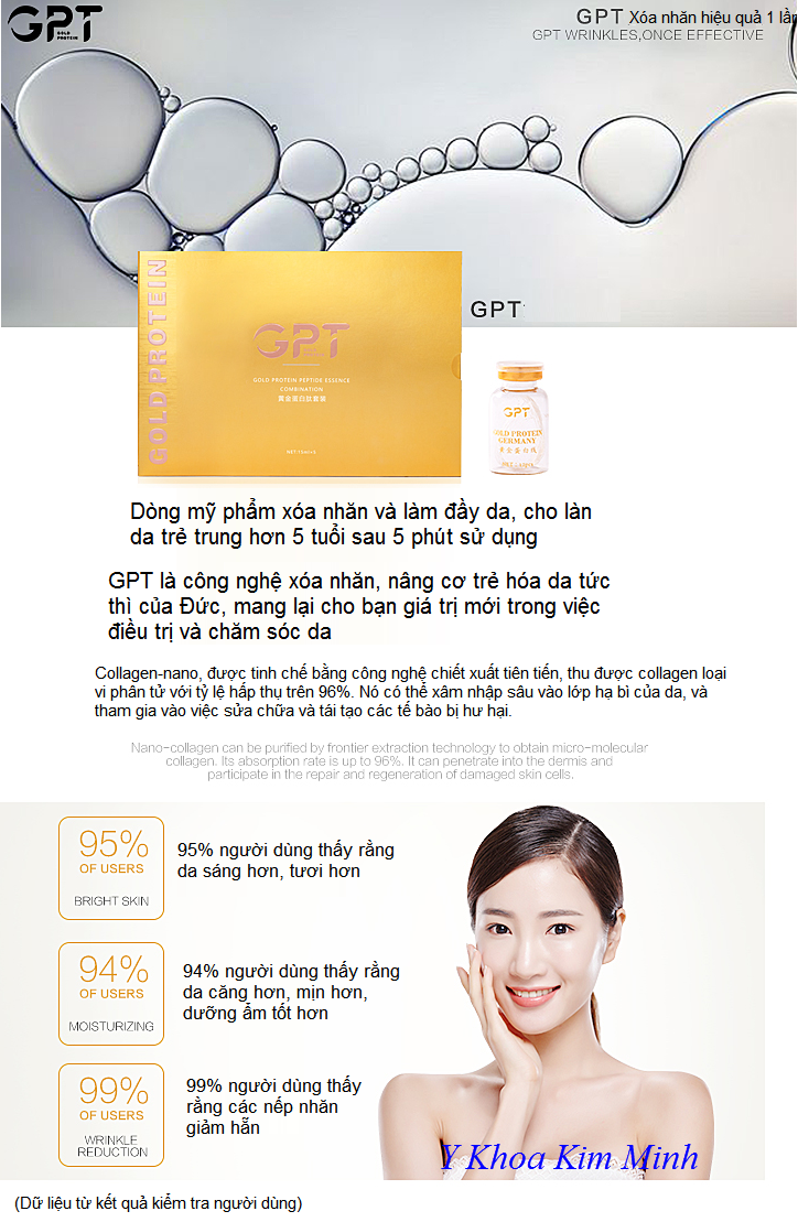 Công nghệ xóa nhăn tức thì bằng chỉ GPT giúp trẻ hóa da 5-10 tuổi - Y Khoa Kim Minh Công dụng giúp trẻ hóa da mặt: xóa nhăn tức thì, nâng cơ, căng bóng da, trẻ hóa da mặt 5-10 tuổi bằng chỉ GPT - Y Khoa Kim Minh