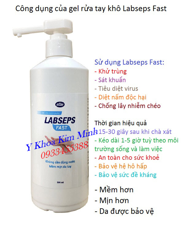 Công dụng của gel rửa tay khô Labseps Fast giúp diệt khuẩn, sát trùng tay nhanh - Y Khoa Kim Minh