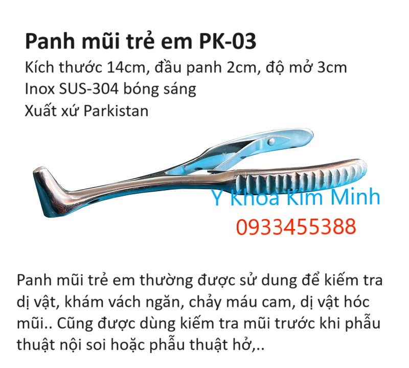 Panh mũi trẻ em PK-03 dài 14cm bằng inox của Parkistan dùng thăm khám mũi trẻ em và dùng trước khi phẫu thuật