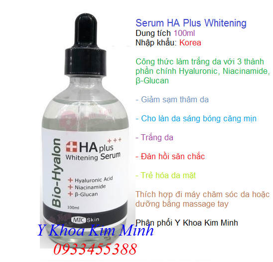  serum HA Plus Whitening 100ml, cong thuc tai tao lam trang sang da mat tu nhien - Y Khoa Kim Minh