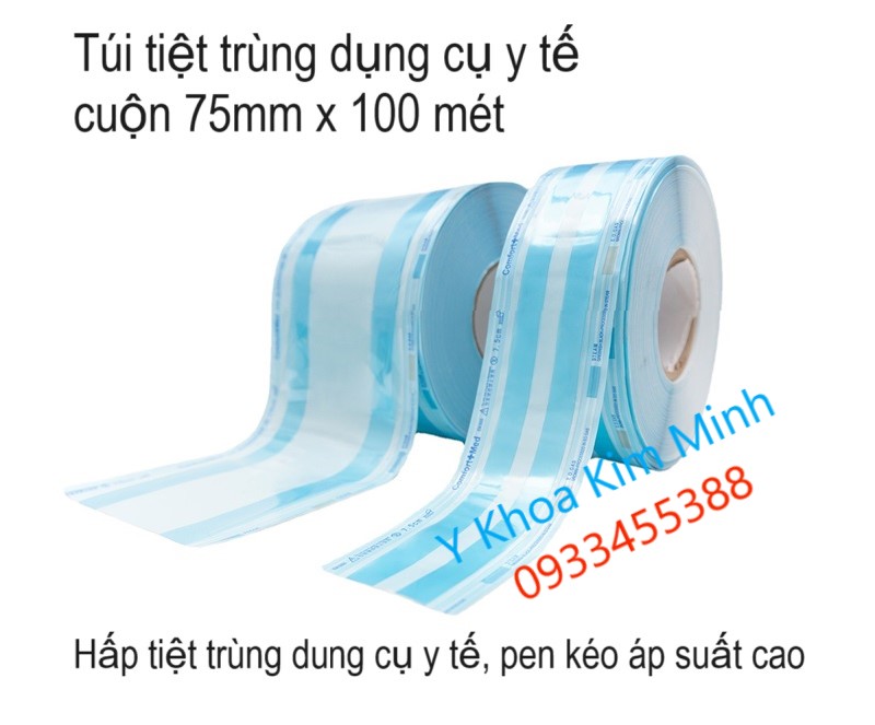 Cuộn túi hấp dụng cụ y tế tiệt trùng 75mm x 100 mét bán ở Y khoa Kim Minh