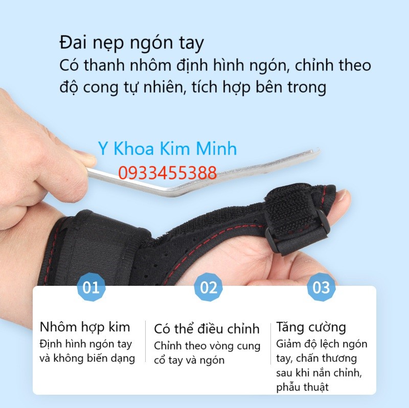 Đai nẹp ngón tay có thanh nhom giúp giữ ổn định ngón tay sau khi nắn chỉnh, sửa chữa vật lý trị liệu xương khớp, phẫu thuật ngón tay bị gãy xương