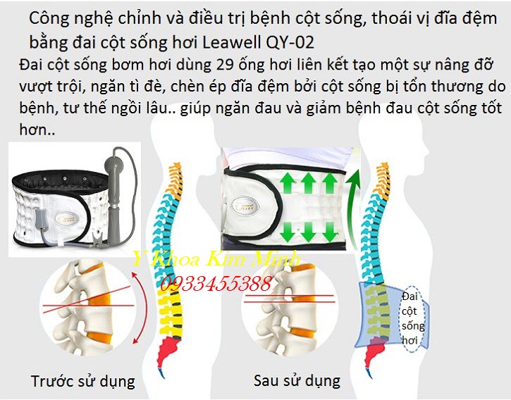 Đai cột sống hơi hỗ trợ người đau cột sống và phòng ngừa thoát vị đĩa đệm Leawell QY-02 bán tại Tp Hồ Chí Minh - Y Khoa Kim Minh