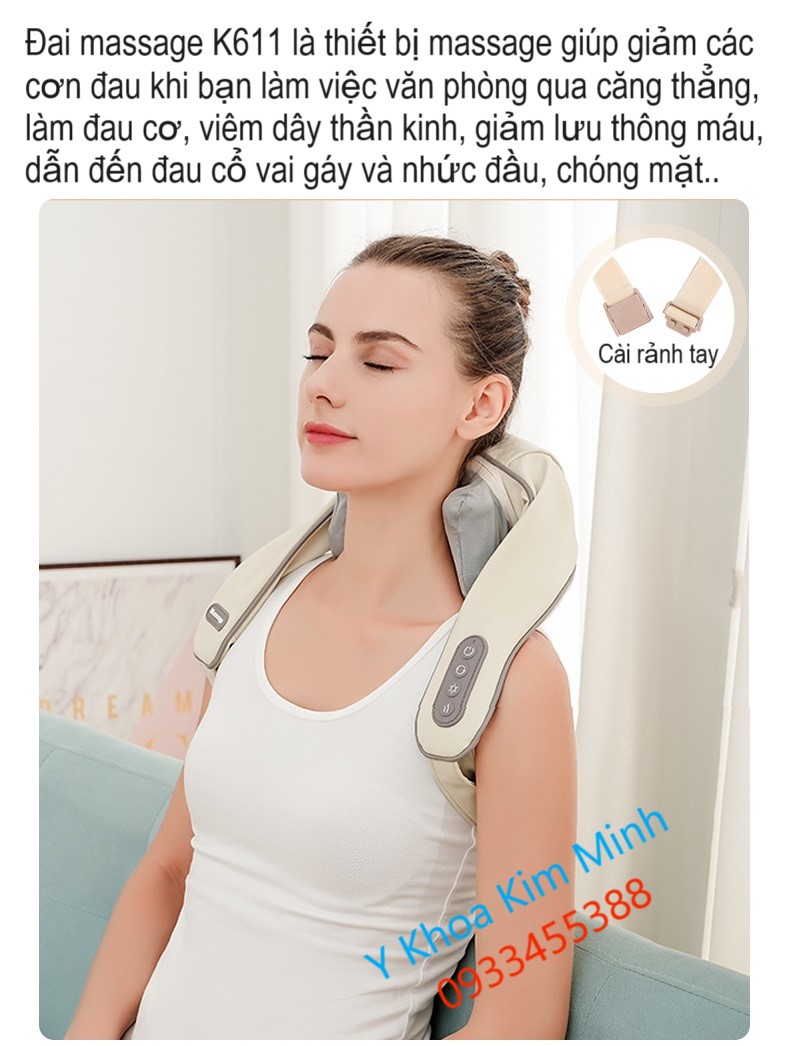 Dùng đai massage K611 giúp giảm căng thẳng, giảm đau đầu, giảm đau cổ vai gáy