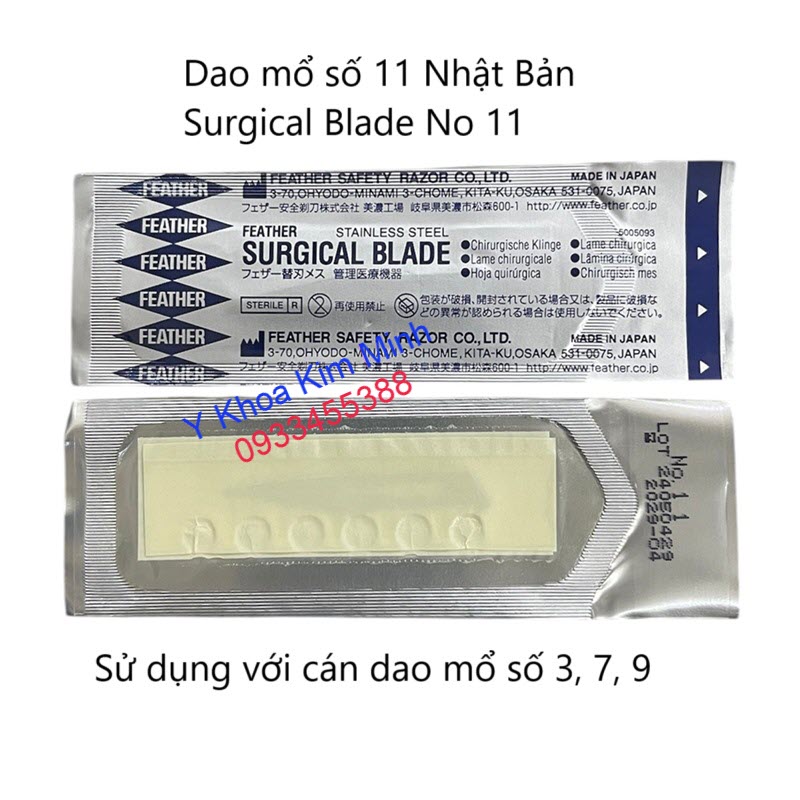 Feather Surgical Blade No 11 dùng với cán dao số 3, 7, 9