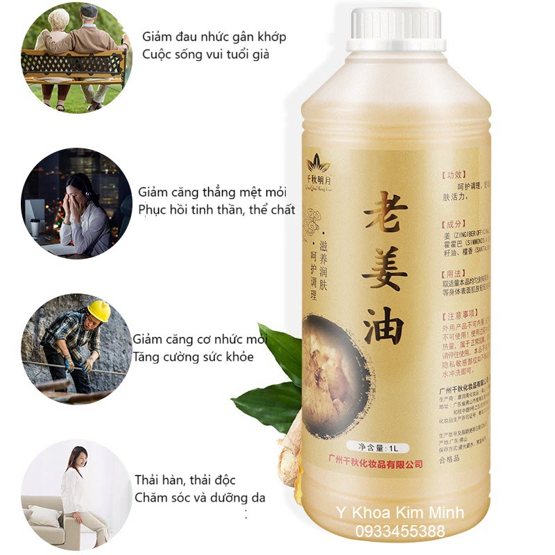 Tinh dầu xoa bóp massage toàn thân, tinh dầu gừng nguyên chất dung tích 1 lít