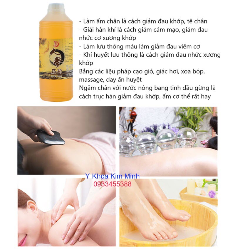 Dầu gừng nóng đông y trị liệu dùng cho cạo gió, giác hơi, trục hàn, giản biểu, giảm đau nhức chân, giảm đau viêm cơ, giảm đau cổ vai gáy