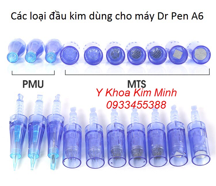 Các loại đầu kim lăn dùng cho máy Dr Pen A6: đầu kim 1, 3, 5, 7, 9, 12, 36, nano
