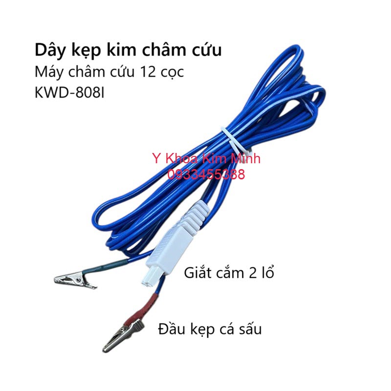 Dây kẹp kim châm cứu đầu cá sấu, giắt cắm 2 lổ, máy châm cứu KWD-808I