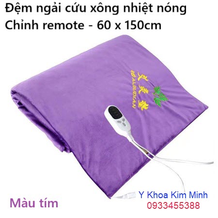 Đệm ngải cứu điện nhiệt nóng chỉnh remote màu tím kích thước lớn 60 x 150cm