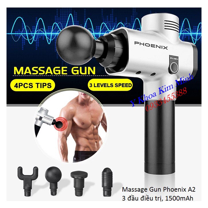 Điều giảm đau cơ xương khớp và suy nhược cơ thể bằng massage gun Phoenix A2 4 đầu - Y Khoa Kim Minh
