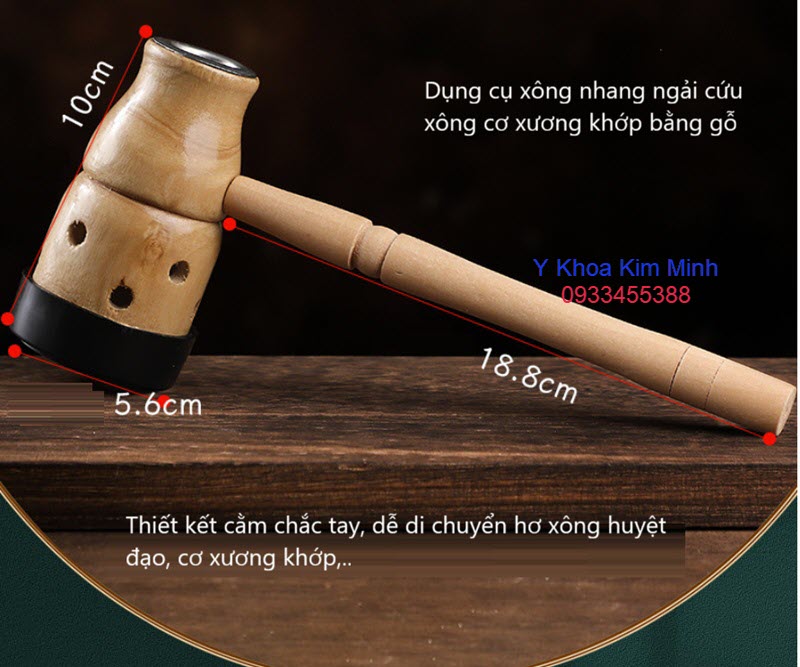 Dụng cụ xông nhang ngải cứu có kích thước 10 x 18.8cm, đường kính 5.6cm, chất liệu bằng gỗ tự nhiên