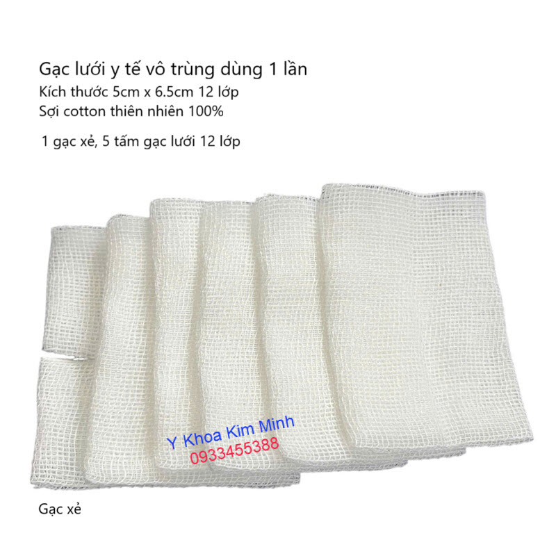 Gạc lưới y tế bảo thạch 5cm x 6.5cm 12 lớp, vô trùng, dùng một lần bán ở Tp.HCM