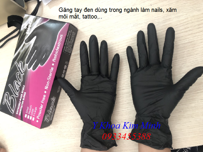 Găng tay đen Nitrile dùng trong ngành làm nail, xăm môi mắt, xăm tattoo nhập khẩu Mã Lai - Y khoa Kim Minh