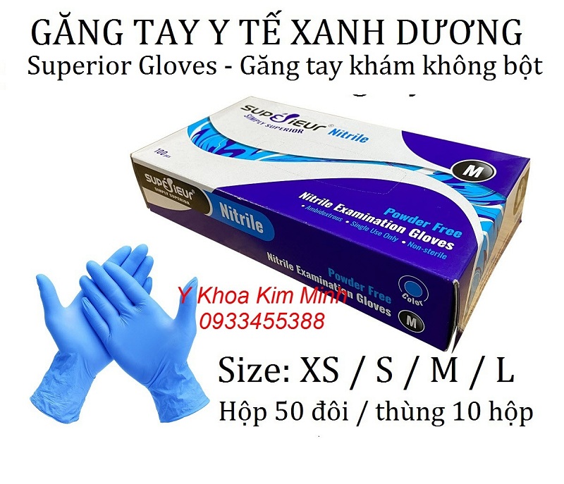Găng tay không bột màu xanh dương Superior bán giá sỉ ở  Y Khoa Kim Minh
