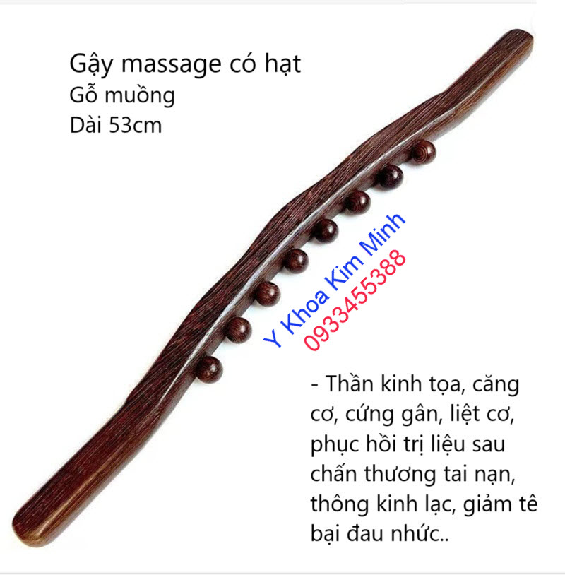 Gậy massage lưng bằng gỗ có hạt điều trị bó cơ, viêm gân, teo gân, phục hồi tai biến, trị liệt sau tai nạn