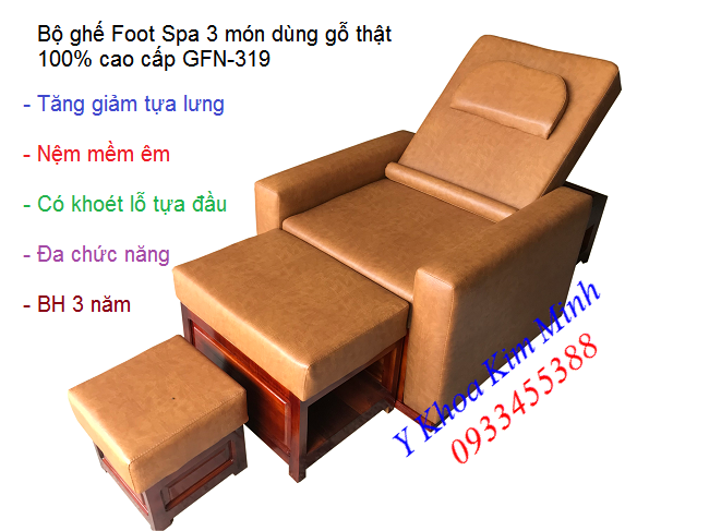 Ghế Foot Spa cao cấp làm từ gỗ thật, gỗ tràm miền Tây mã số GFN-319 - Y khoa Kim Minh 0933455388