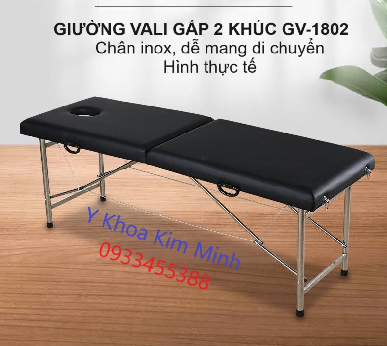 Giường gấp 2 khúc vali GV-1802 chân inox giá rẻ