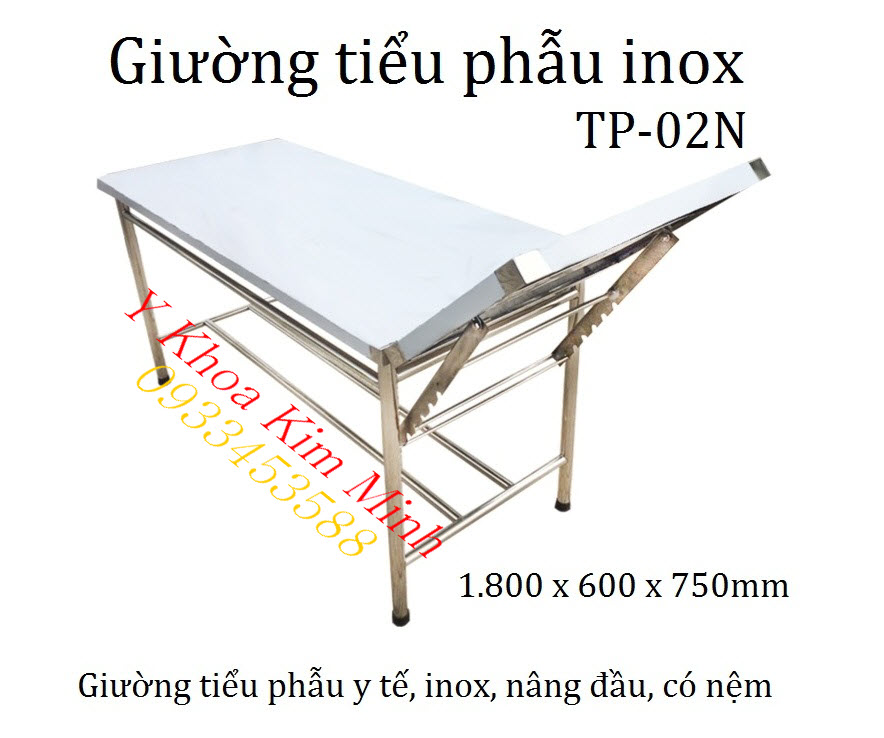 Giường tiểu phẫu y tế nâng đầu inox TP-02N bán ở Kim Minh