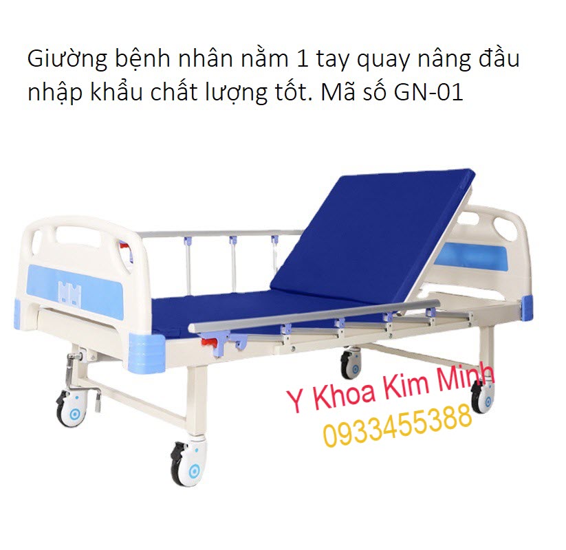 Giường bệnh nhân nằm có tay quay nâng đầu GN-01