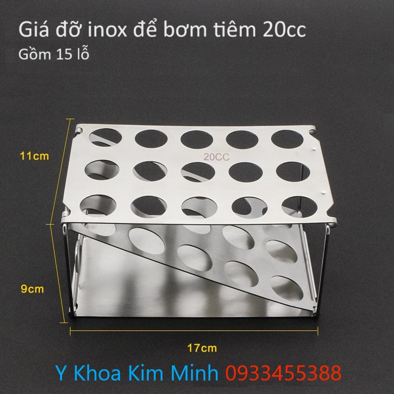 Giá đỡ inox để bơm tiêm hút mỡ 20ml bán ở Y khoa Kim Minh