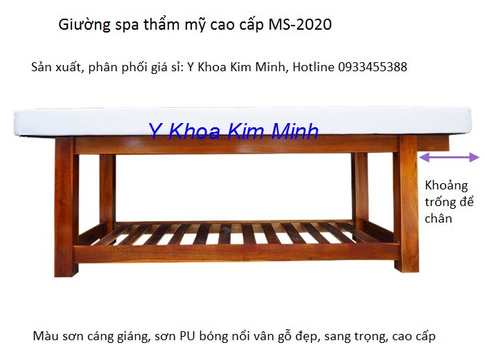 Giường gỗ spa kích thước 700 x 1900 x 700 nệm có lỗ chuyên dùng cho ngành massage, thẩm mỹ - Y Khoa Kim Minh