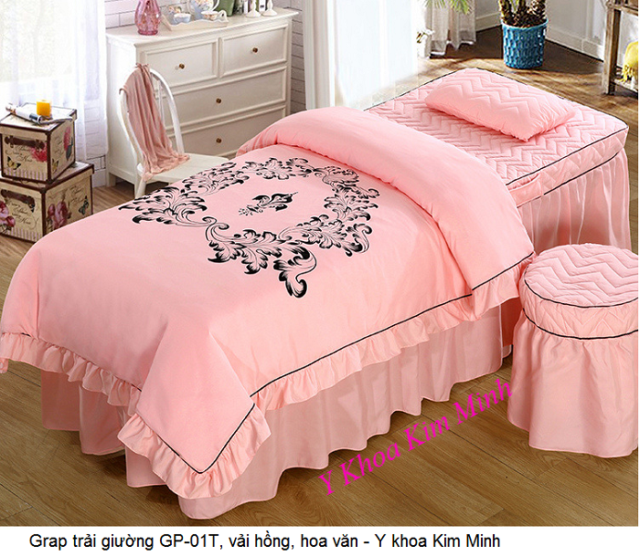 Grap trải giường massage vải hồng in hoa văn - Y khoa Kim Minh