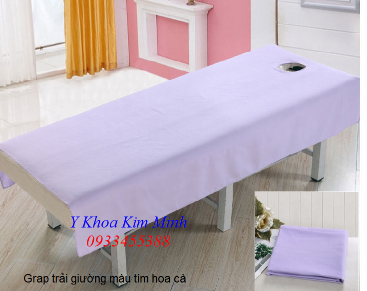 Grap trải giường màu tím hoa cà dùng cho giường massage thẩm mỹ spa - Y khoa Kim Minh 0933455388