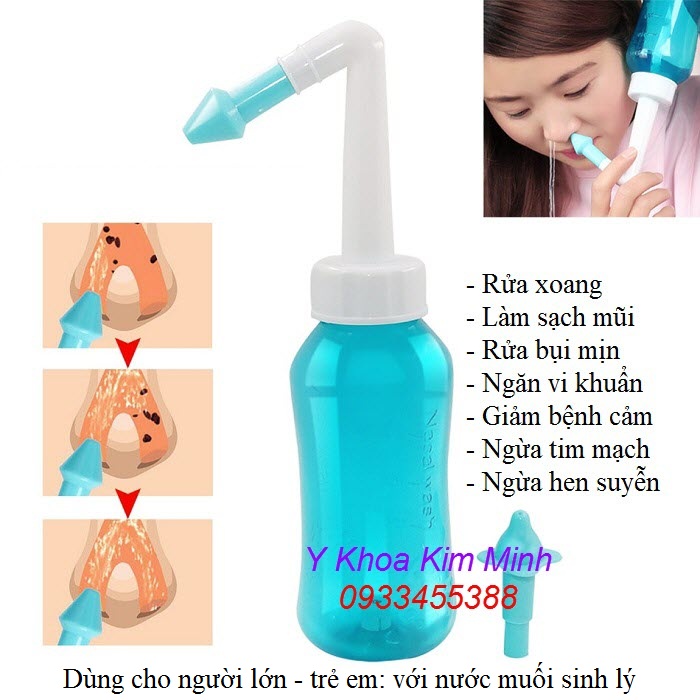 Bình rửa mũi chữa viêm xoang và dịch mũi miệng cho người lớn và trẻ em bán tại Tp.HCM - Y Khoa Kim Minh