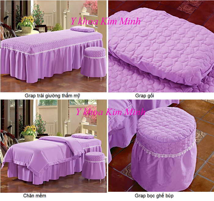 Hình ảnh bộ grap bọc nệm giường massage thẩm mỹ vải màu tím hoa cà - Y khoa Kim Minh