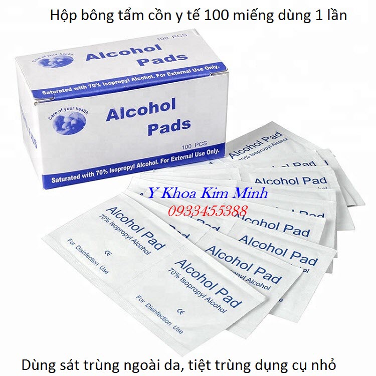 Hộp bông tẩm cồn 100 miếng dùng sát trùng ngoài da Alcohol Pad 70 - Y Khoa Kim Minh
