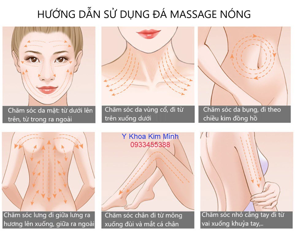 Hương dẫn sử dụng đá massage nóng đi với kem giảm béo, kem dưỡng da, tinh dầu massage, tinh chất chăm sóc massage mặt
