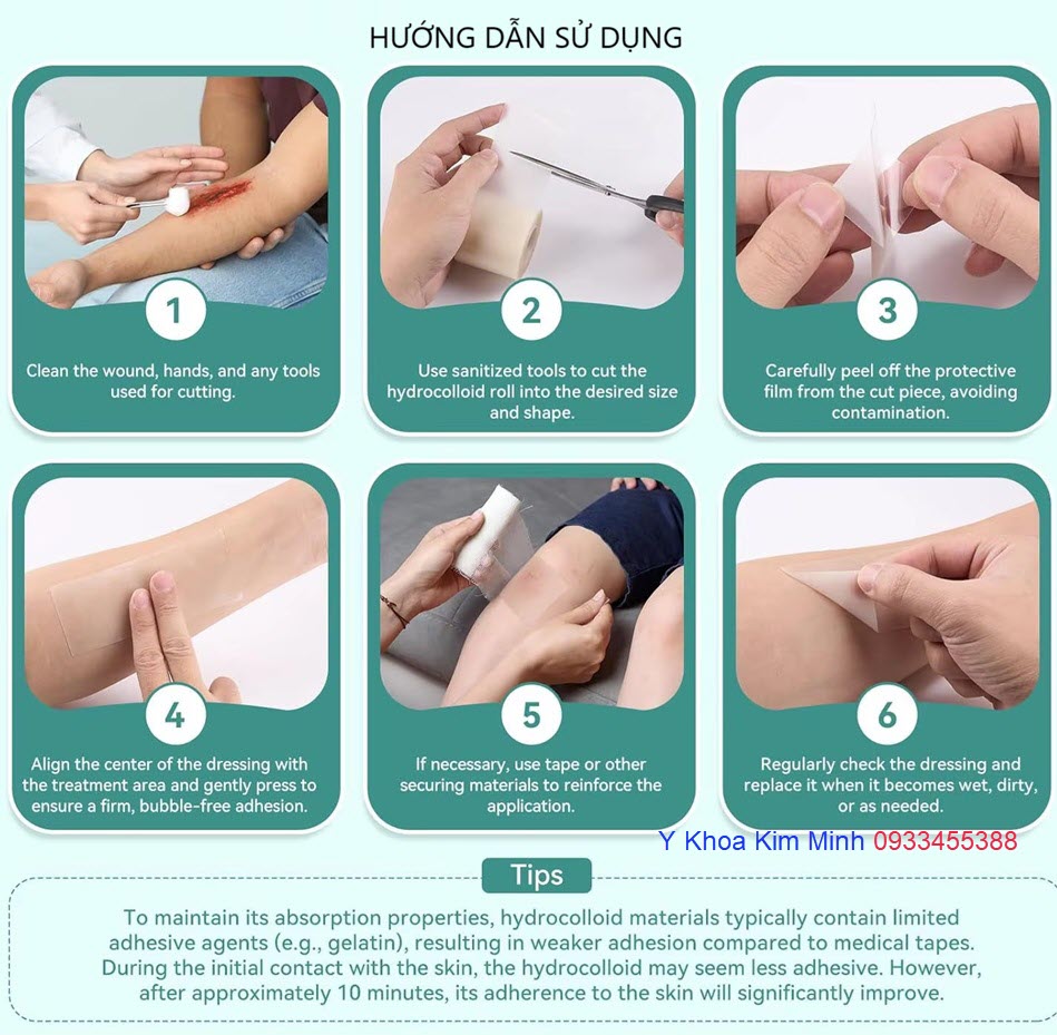 Hướng dẫn cách sử dụng miếng dán chăm sóc vết thương hở có dịch hydrocolloid rolls