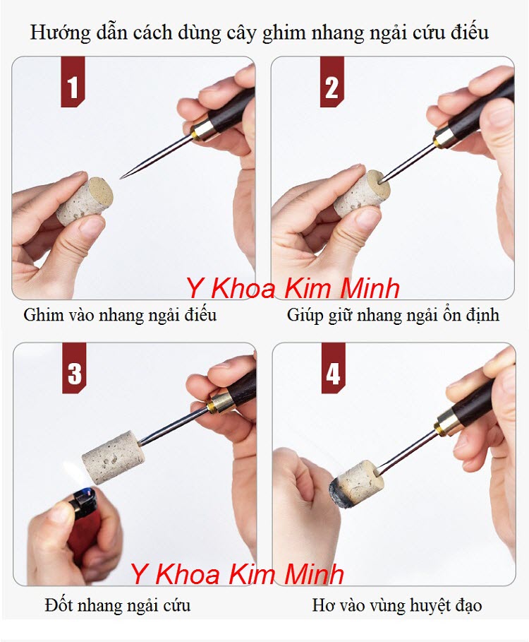 Hướng dẫn cách sử dụng cây ghim giữ nhang ngải cứu điếu - Y khoa Kim Minh