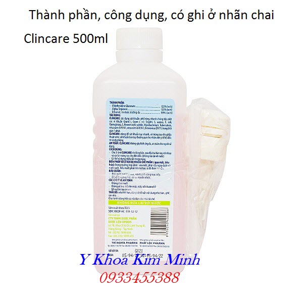 Thành phần, cách sử dụng nước rửa tay sát khuẩn Clincare 500ml sản xuất tại Việt Nam - Y khoa Kim Minh