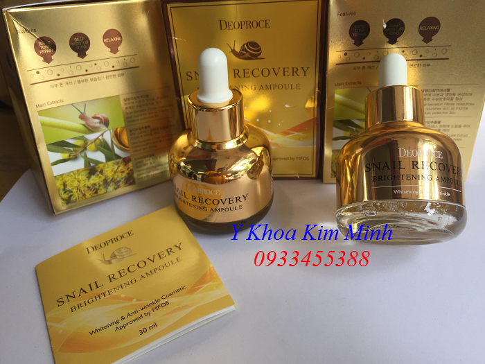 Chữa da mụn và tái tạo da Snail Recovery Brightening Ampoule - Y Khoa Kim Minh Huyet thanh dich oc sen chua da mun va tai tao da nhap khau Han Quoc - Y khoa Kim Minh