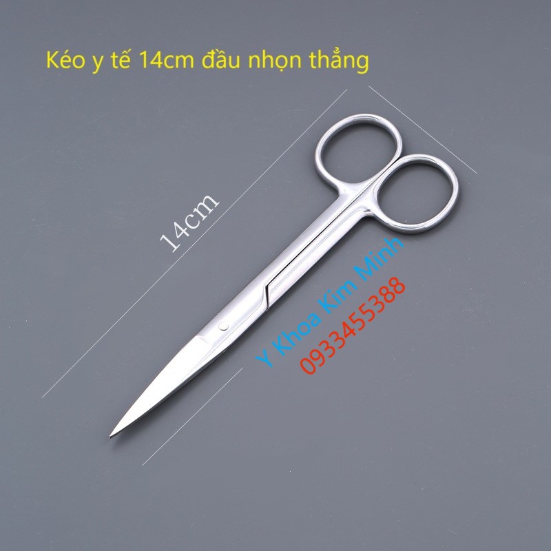 Kéo y tế 14cm đầu nhọn thẳng