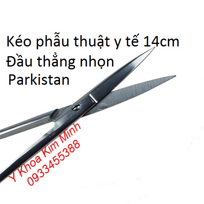 Kéo 14cm đầu thẳng nhọn dùng trong cắt mổ vết thương phẫu thuật y tế thẩm mỹ - Y Khoa Kim Minh