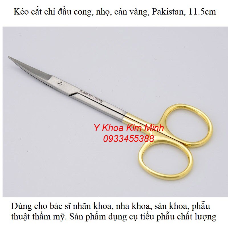 Kéo cắt chỉ đầu cong nhọn cán vàng dài 11.5cm Pakistan - Y Khoa Kim Minh