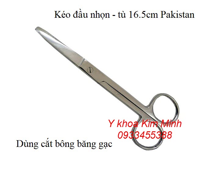 Kéo y tế đầu bằng nhọ dài 16.5cm dùng cắt bông băng gạc - Y khoa Kim Minh