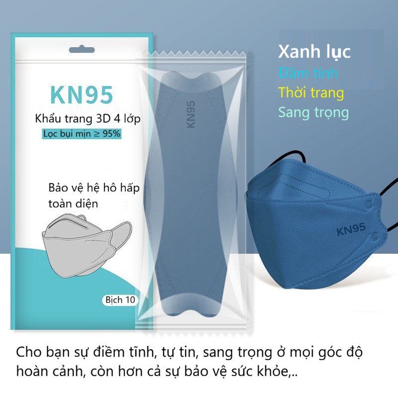 Khẩu trang y tế KN95 xanh lục mang lại sự điềm tĩnh, tự tin, sang trọng, bảo vệ sức khỏe của bạn và sàng lọc ngăn cản bụi mịn vào hệ hô hấp
