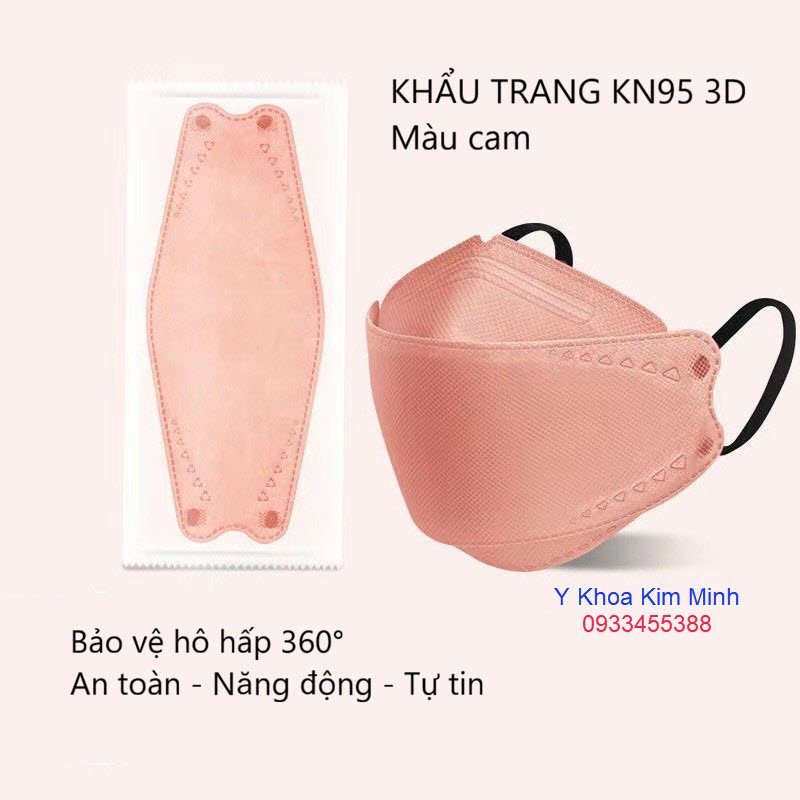 Khẩu trang KN95 3D 4 lớp màu cam cho bạn sự năng động tự tin, bảo vệ hệ hô hấp 360 độ, an toàn