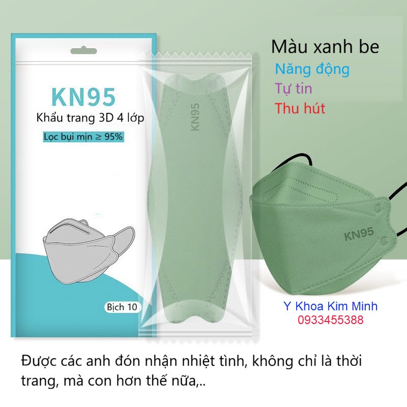 Khẩu trang y tế KN95 3D 4 lớp máu xanh be, ngăn lọc bụi mịn và bảo vệ hôp hấp của bạn an toàn
