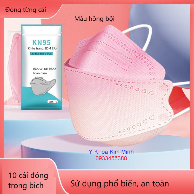 Khẩu trang KN95 màu hồng bội chống bụi mịn