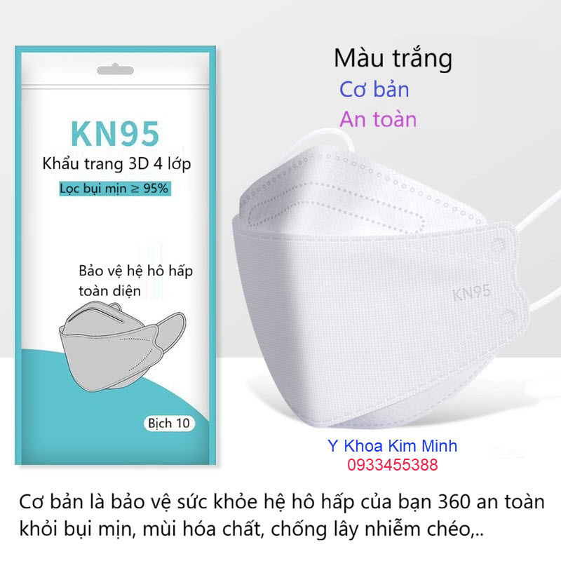 Khẩu trang KN95 3D 4 lớp màu trắng cơ bản giúp ngăn bụi mịn và mùi hóa chất vào hệ hô hấp của bạn