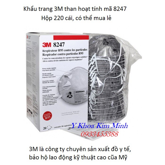 Khẩu trang y tế than hoạt tính 3M 8247 của Mỹ bán tại TP Hồ Chí Minh - Y Khoa Kim Minh