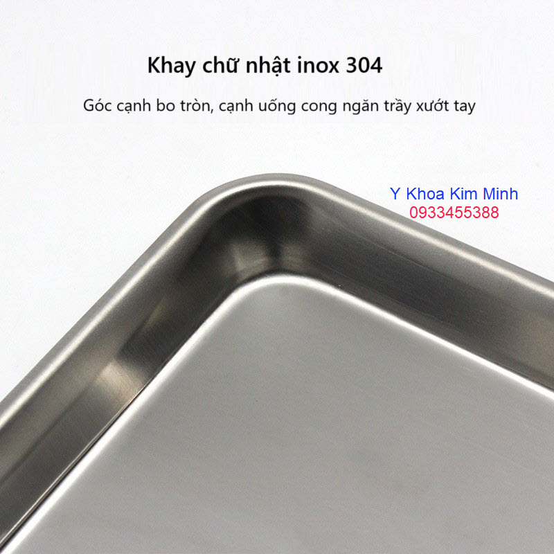 Khay chữ nhật inox 304 dùng đựng dụng cụ y tế cho bệnh viện, phòng khám